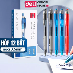 Hộp 12 Bút Bi Nước Bút Gel Deli S08 Ngòi 0.5mm / 0.7mm Có Đệm Tay Viết Mượt Nhanh Khô Chống Nhòe