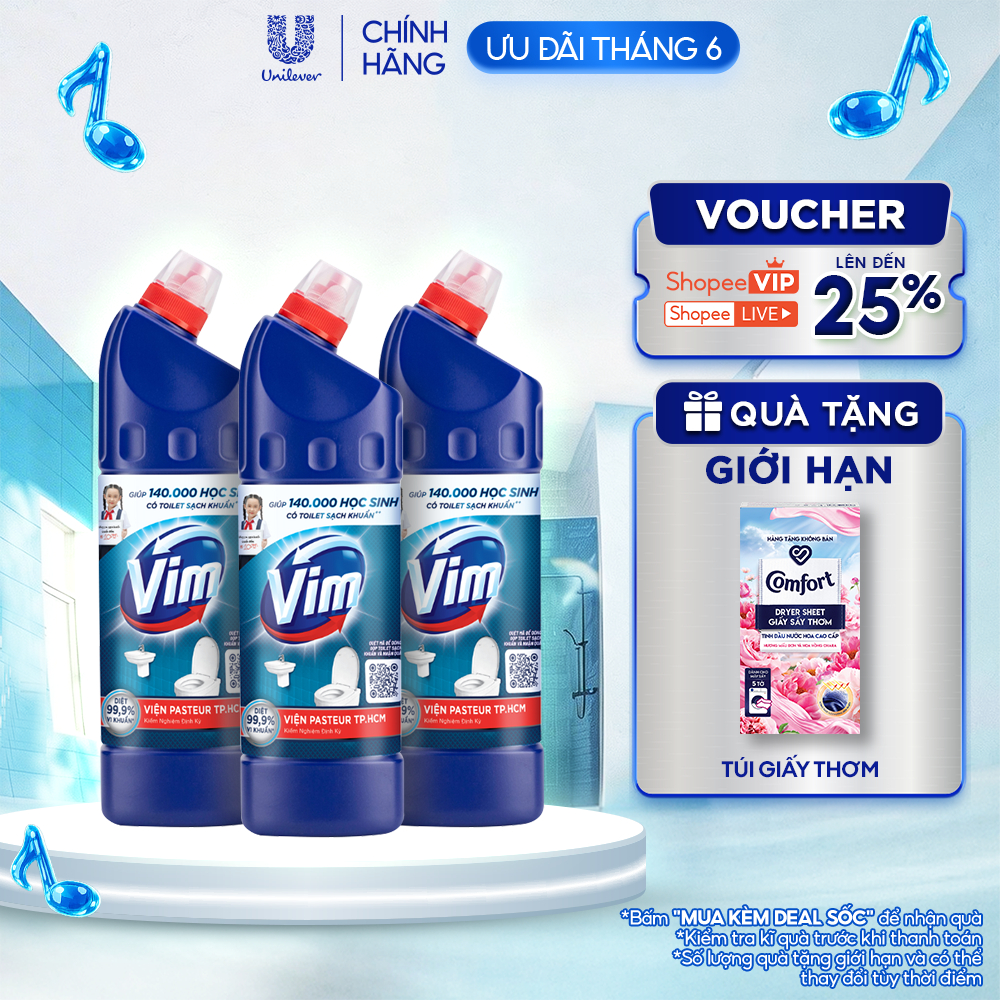 Combo 3 Nước Tẩy Bồn Cầu và Nhà Vệ Sinh Vim Diệt Khuẩn| Diệt 99,9% Vi Khuẩn (880ml)