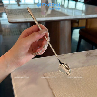 Thìa Cà Phê INOX SUS 304 HÌNH LÁ | Muỗng Cafe Họa Tiết Hình Lá Decor Trà, Bánh, Sinh Tố, Nước Ép
