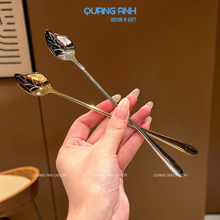 Thìa Cà Phê INOX SUS 304 HÌNH LÁ | Muỗng Cafe Họa Tiết Hình Lá Decor Trà, Bánh, Sinh Tố, Nước Ép
