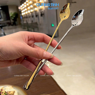 Thìa Cà Phê INOX SUS 304 HÌNH LÁ | Muỗng Cafe Họa Tiết Hình Lá Decor Trà, Bánh, Sinh Tố, Nước Ép