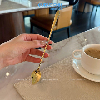 Thìa Cà Phê INOX SUS 304 HÌNH LÁ | Muỗng Cafe Họa Tiết Hình Lá Decor Trà, Bánh, Sinh Tố, Nước Ép