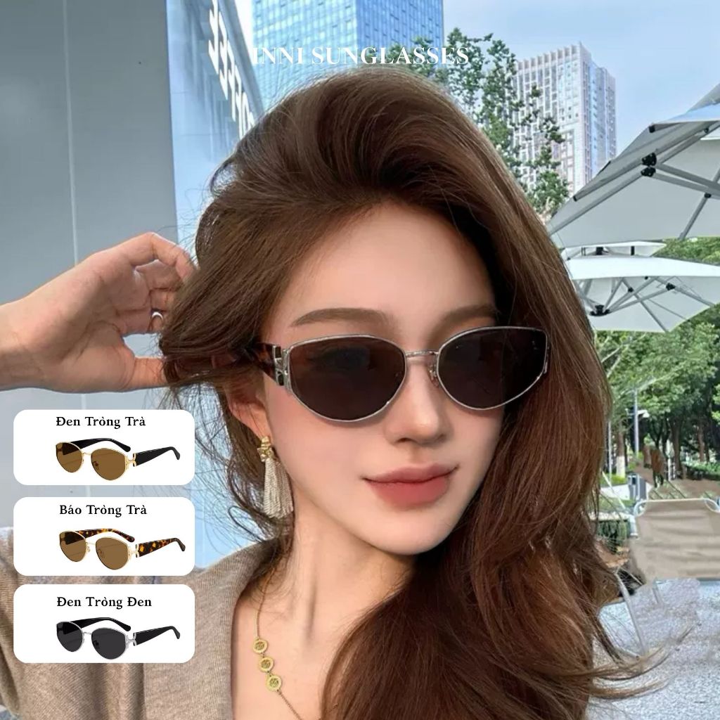 Kính Mắt Thời Trang Nữ INNI Form Oval Retro, Gọng Kim Loại Phối Da Báo, Chống UV Kính Hot Trend 6238