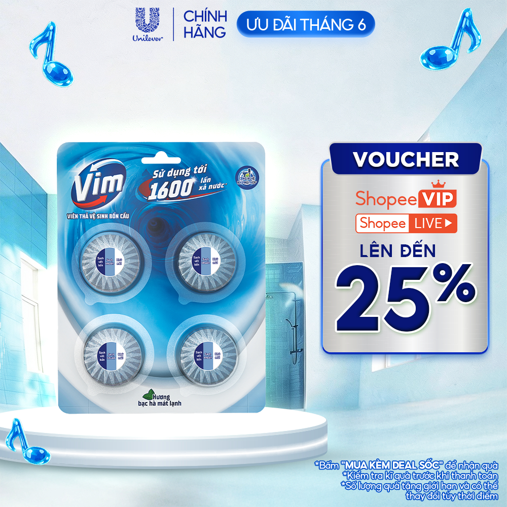 Viên Thả Vệ Sinh Bồn Cầu Vim| Sạch Khuẩn, Sáng Bóng đến 1600 Lần Xả (4x45g/vỉ)