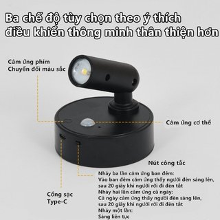 OOKAS Đèn LED từ tính cảm ứng, xoay 360°, đế nam châm, 3 màu điều chỉnh, dùng cho đầu giường, tủ bếp