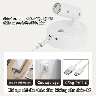 OOKAS Đèn LED từ tính cảm ứng, xoay 360°, đế nam châm, 3 màu điều chỉnh, dùng cho đầu giường, tủ bếp
