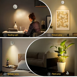 OOKAS Đèn LED từ tính cảm ứng, xoay 360°, đế nam châm, 3 màu điều chỉnh, dùng cho đầu giường, tủ bếp