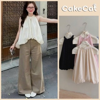 Áo Yếm Dáng Bí Sát Nách Chất Tơ Đũi Nhăn Mỏng Mùa Hè Mặc Đi Chơi Cakecat