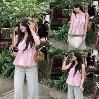 Áo Yếm Dáng Bí Sát Nách Chất Tơ Đũi Nhăn Mỏng Mùa Hè Mặc Đi Chơi Cakecat