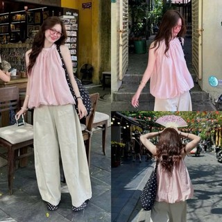 Áo Yếm Dáng Bí Sát Nách Chất Tơ Đũi Nhăn Mỏng Mùa Hè Mặc Đi Chơi Cakecat