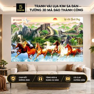 Tranh vải lụa kim sa Dán Tường 3D Mã Đáo Thành Công giành cho phòng làm việc, phòng khách
