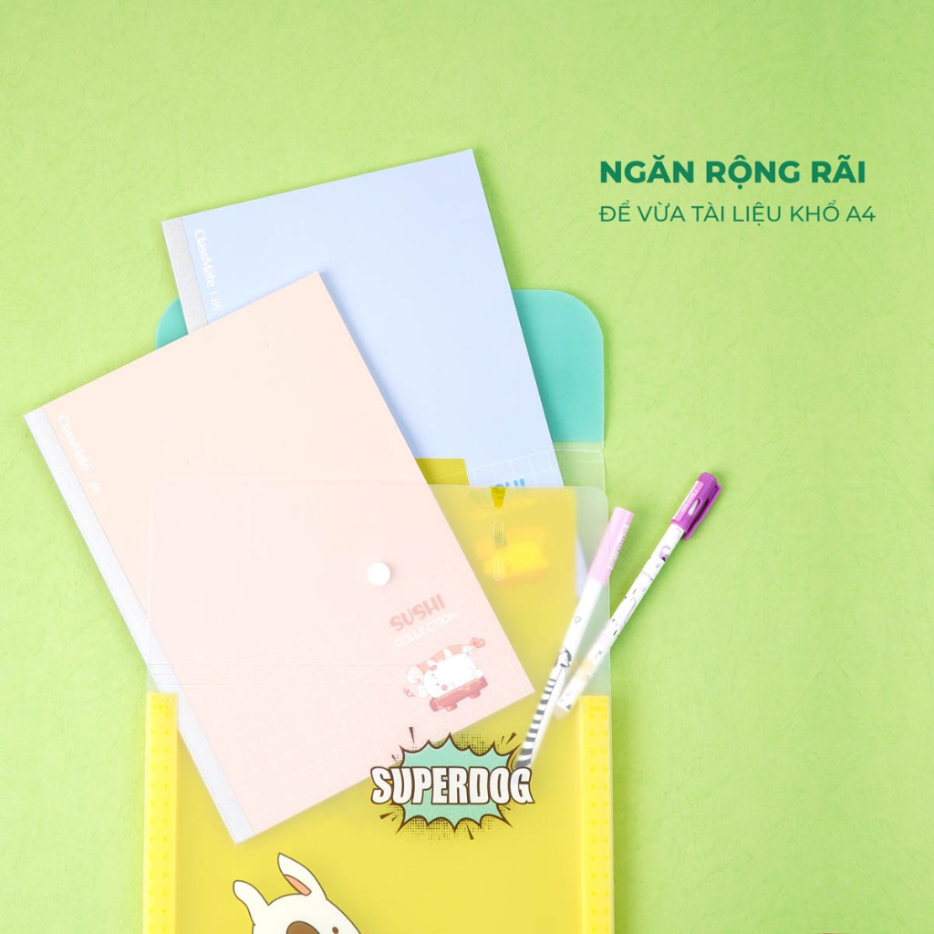 Túi Đựng Tài Liệu Nhiều Ngăn Classmate Clear Bag Super Dog Nhựa PP Bền, Khuy Bấm Tiện Lợi, Có Phần Phân Ngăn CL-CBA12