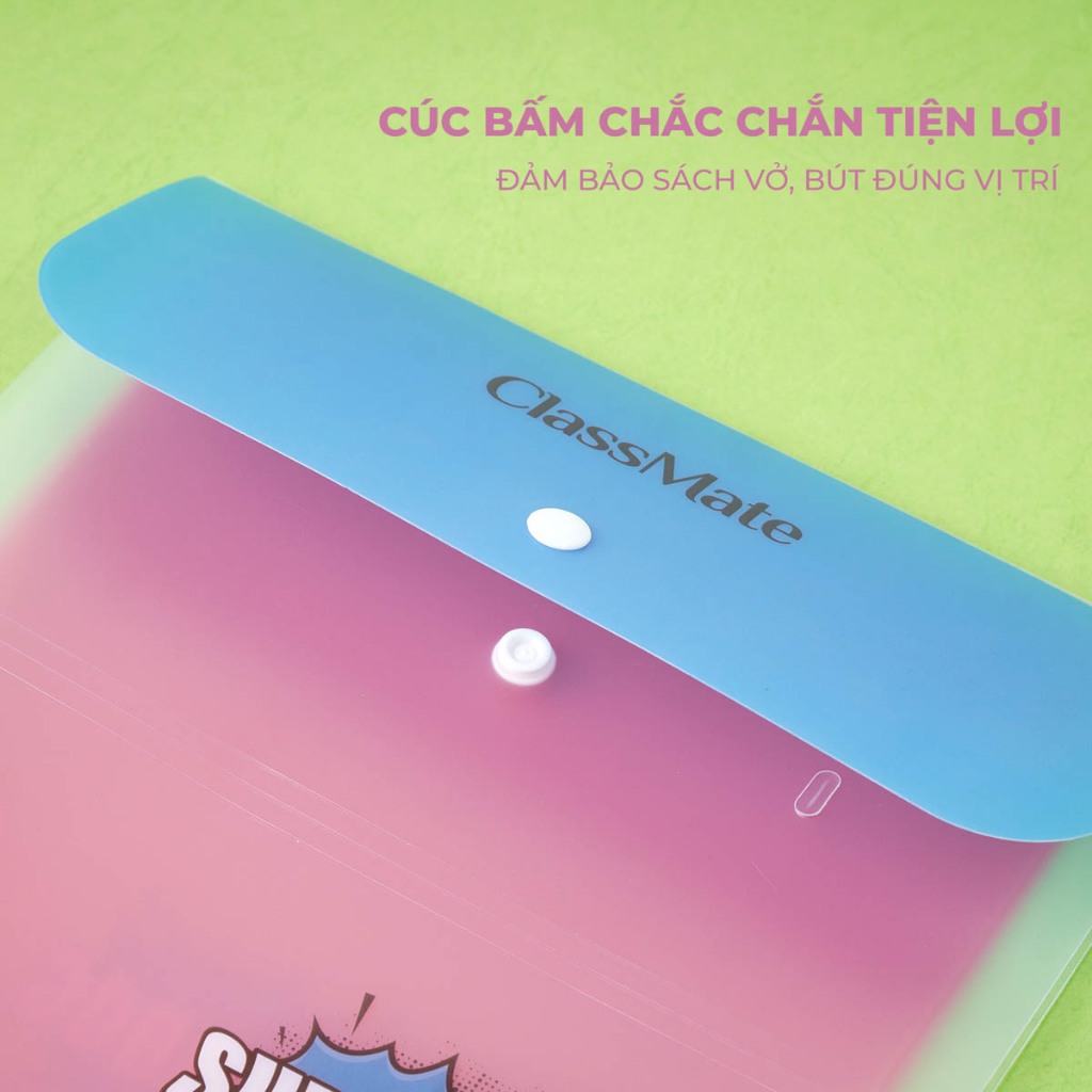 Túi Đựng Tài Liệu Nhiều Ngăn Classmate Clear Bag Super Dog Nhựa PP Bền, Khuy Bấm Tiện Lợi, Có Phần Phân Ngăn CL-CBA12