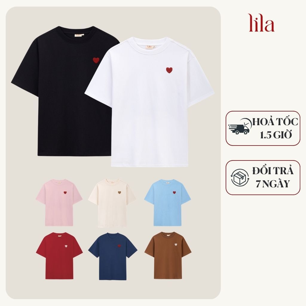 Áo phông thêu tim nam nữ form rộng tay lỡ unisex vải Premium cotton - áo thun mặc đôi couple, bạn thân cực xinh