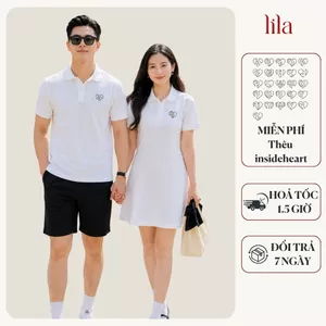 Set đồ đôi nam nữ thêu chữ cái INSIDE HEART đồ cặp đôi áo polo nam váy ngắn nữ vải cotton thoáng mát