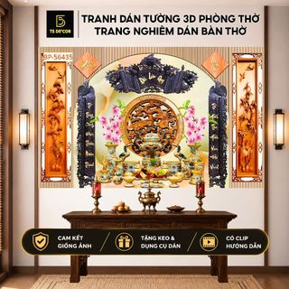Tranh dán tường 3D Phòng Thờ Trang Nghiêm dán bàn thờ câu đối...