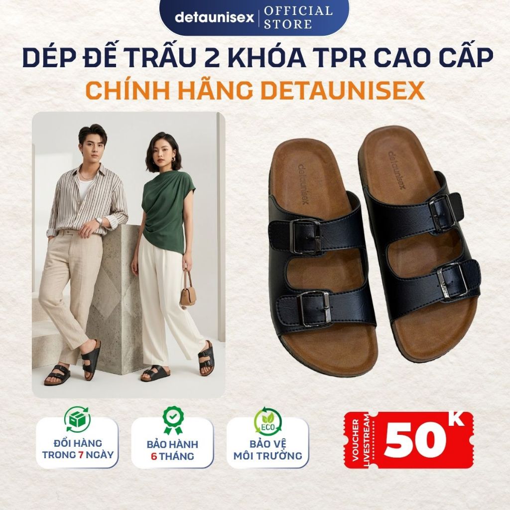 Dép đế trấu Birken TWO BUCKLE 2 khóa chính hãng Detaunisex - DETA21TPR