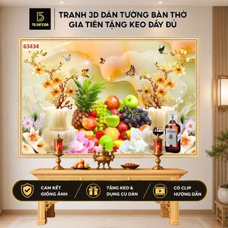 Tranh 3D dán tường Bàn thờ Gia Tiên Tặng Keo Đầy Đủ Đi Kèm...