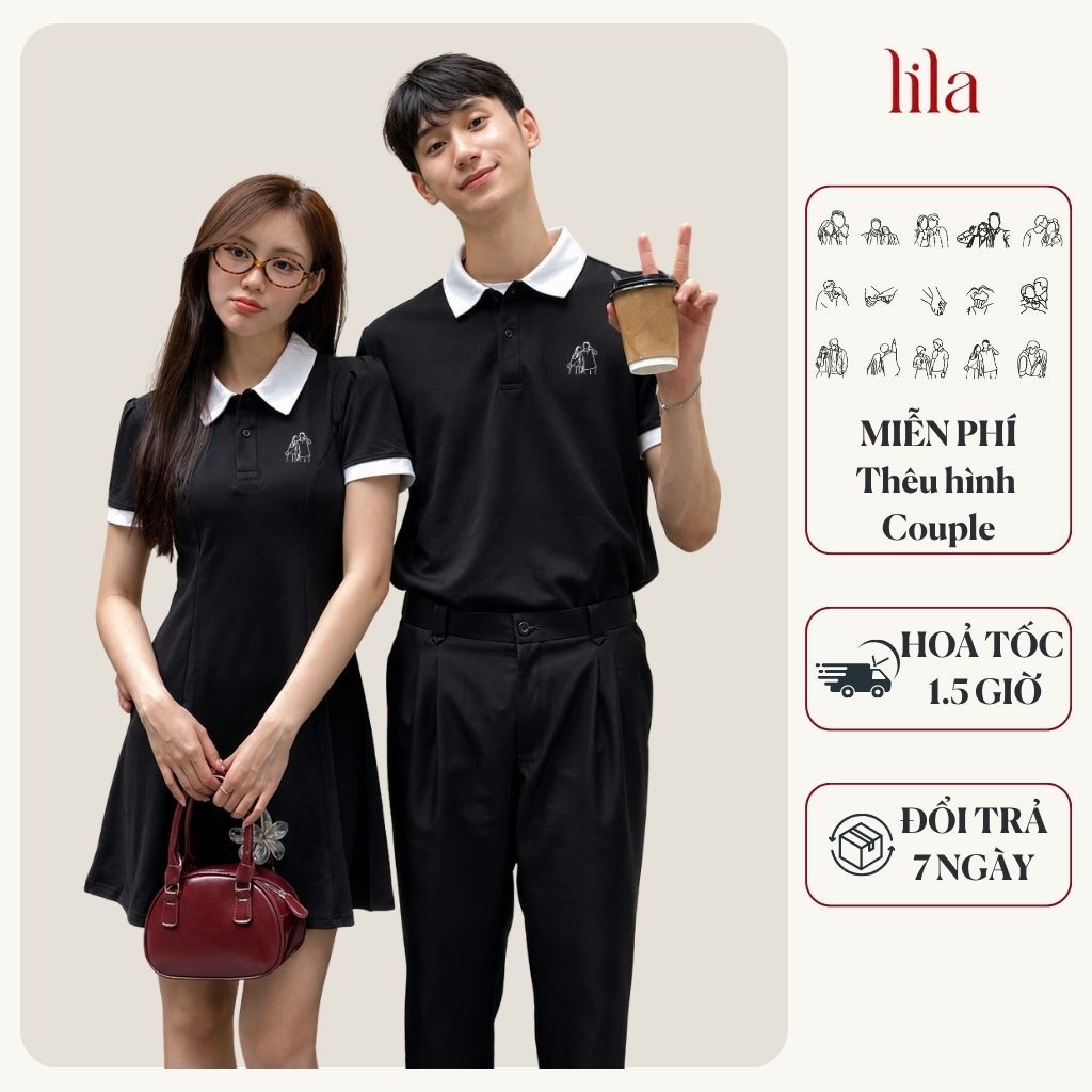 Áo polo nam váy polo nữ thêu hình cặp đôi  vải cotton cao cấp thoáng mát, set đồ đôi couple quà tặng kỷ niệm