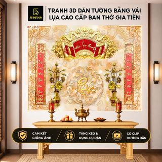 Tranh 3d dán tường bằng vải lụa cao cấp vị trí ban thờ, bàn thờ gia tiên...
