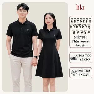 Set đồ đôi áo polo nam và váy có cổ nữ FOREVER LILA basic thêu theo yêu cầu đồ cặp couple cotton