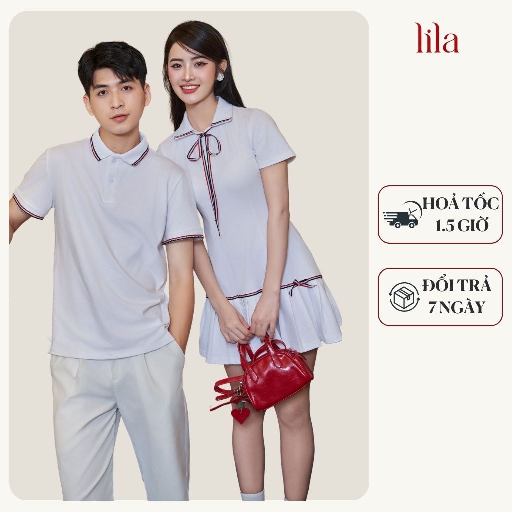 Set đồ đôi áo polo nam & váy polo xếp ly trắng Fancy - Chất Cotton mềm mịn, thiết kế thanh lịch, tôn dáng