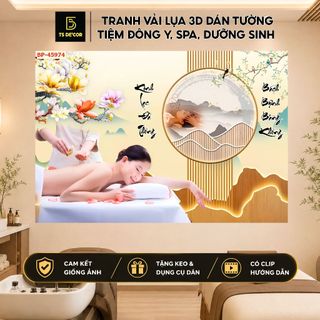 Tranh vải lụa 3D dán tường tiệm đông y, spa, dưỡng sinh gội đầu massage khổ lớn