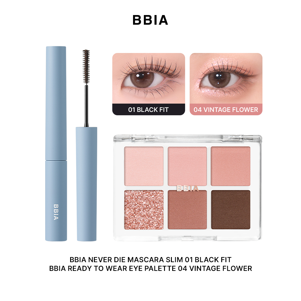COMBO BBIA Mắt Hoàn Hảo: 1 Mascara tơi mi,không lem BBIA Never Die Slim + 1 Bảng phấn mắt 6 ô Ready To Wear Eye  Palette