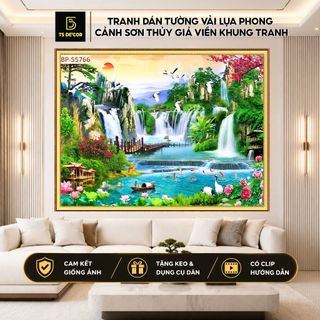 Tranh DÁN tường VẢI LỤA Phong cảnh sơn thủy phong thuỷ GIẢ VIỀN KHUNG TRANH KHỔ LỚN LL