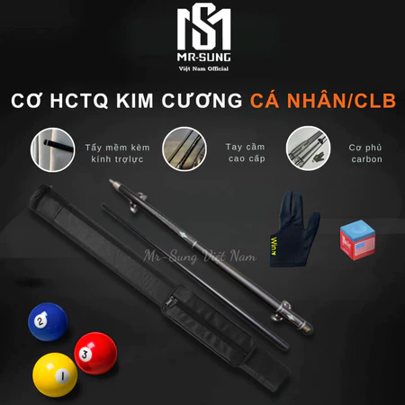Cơ Bida Carbon - Cơ HCTQ KIM CƯƠNG - Gậy Bi-a phủ carbon đầu tẩy mềm kính cao cấp