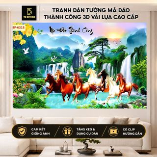 Tranh Mã Đáo Thành Công Ngựa 3D nhiều mẫu mã, kích thước, vải lụa cao cấp chuyên dán tường