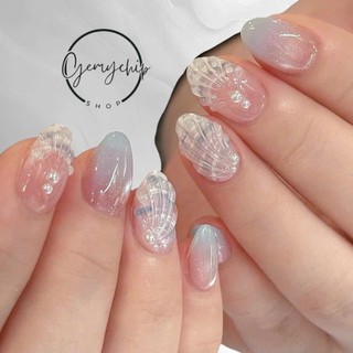 Nail Box thiết kế G083 màu thạch hồng vẽ sò đi biển dễ thương nhà Gemychip