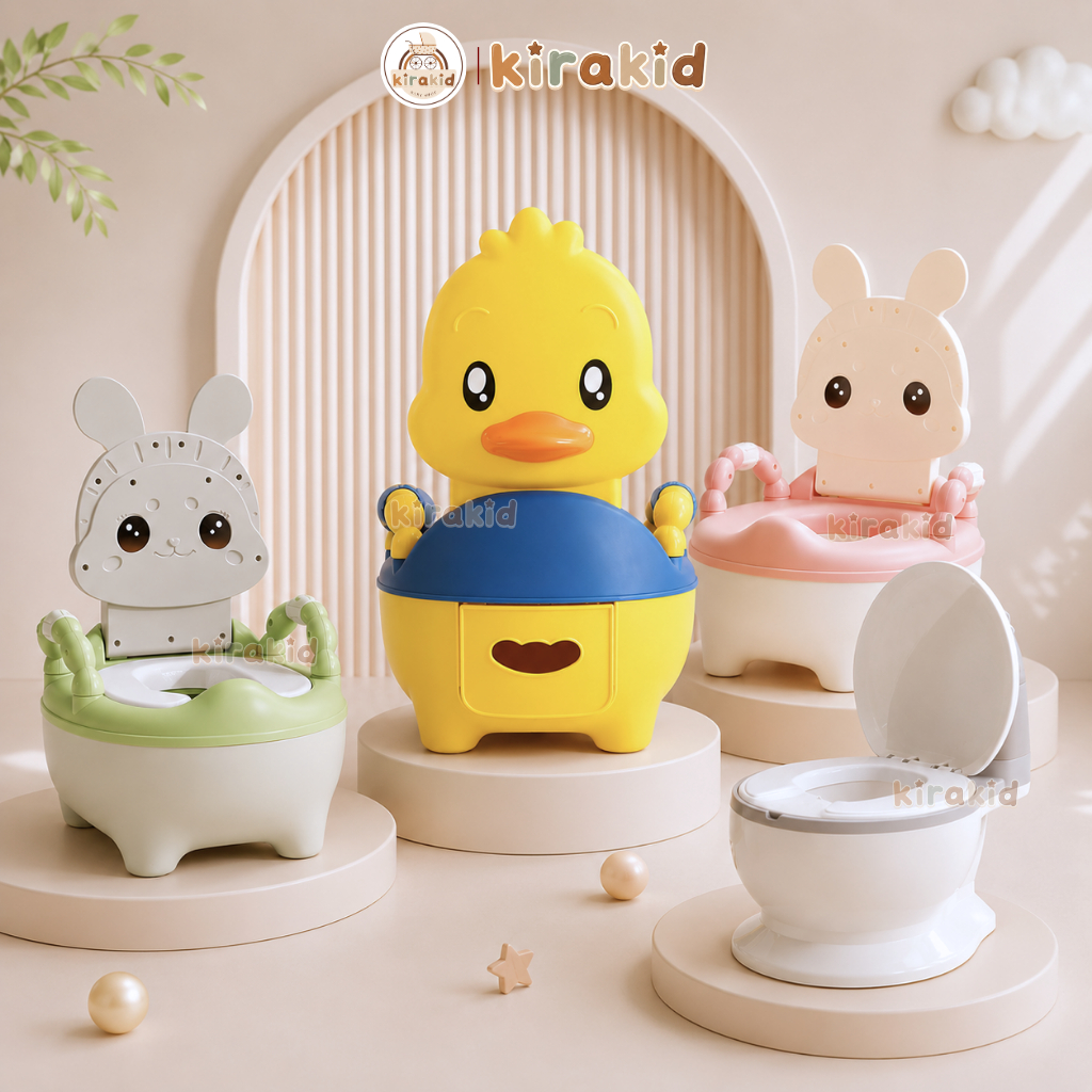 [Kèm cọ rửa mini] Bô Vệ Sinh Hình Vịt, Hình Thỏ, WC  Siêu Đáng Yêu Cho Bé Từ 6 Tháng Đến 5 Tuổi