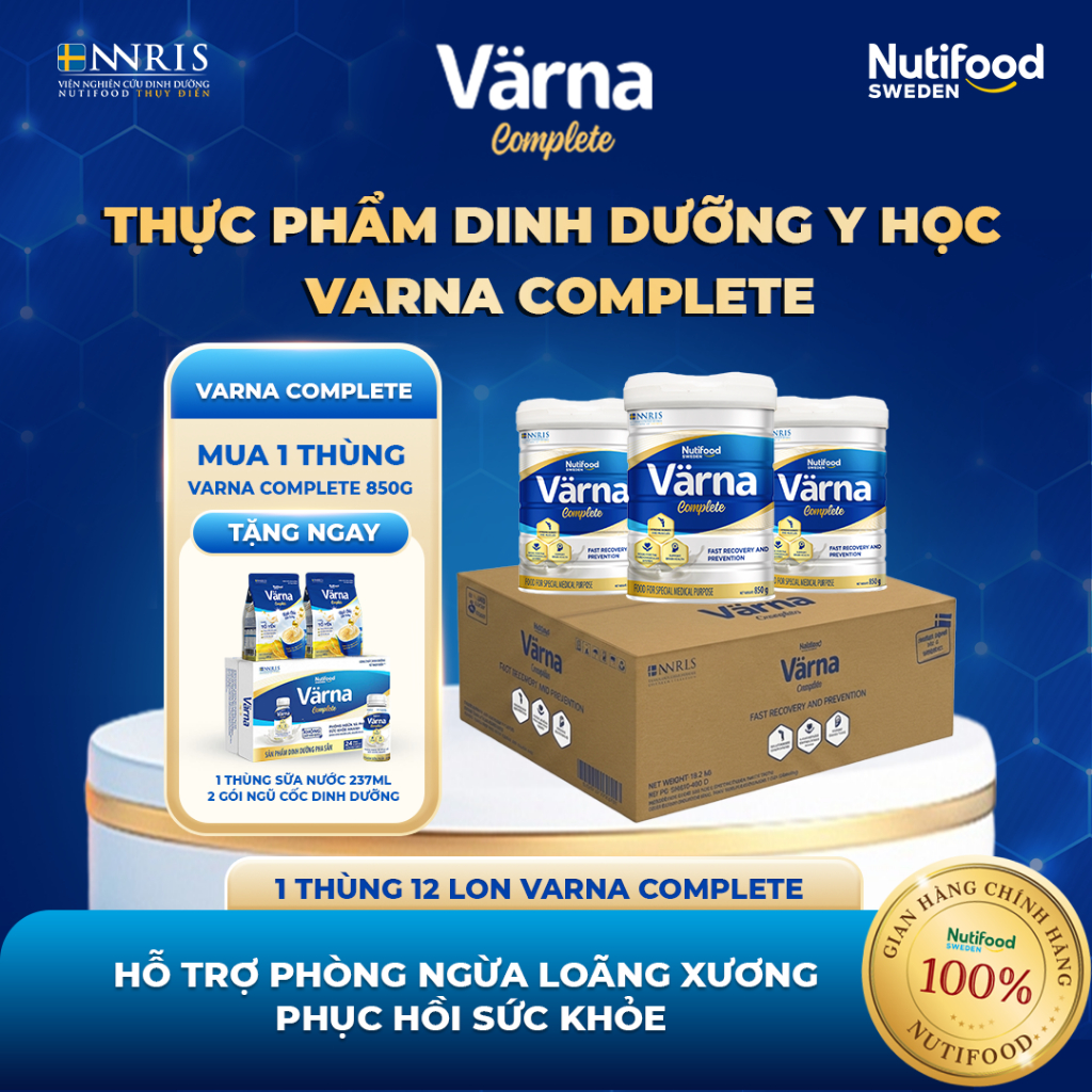 Sữa Bột Varna Complete (Thùng 12 Lon 850g Tặng 1 Thùng 24 Chai SNPS 237ml + 2 Gói NCDD