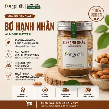 Bơ hạnh nhân nguyên chất – Không đường, không muối – Ăn kiêng, thực dưỡng – Yorganik Hủ 450g/200g