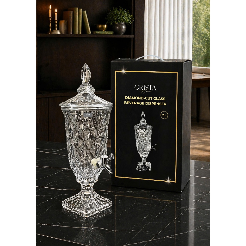 BÌNH NƯỚC THỦY TINH VÂN KIM CƯƠNG CÓ VÒI 2L CRISTA HOME – MÃ 60267