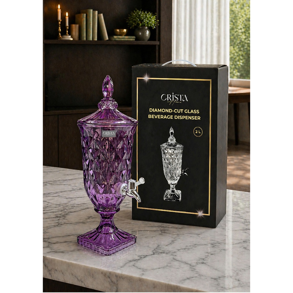 BÌNH NƯỚC THỦY TINH VÂN KIM CƯƠNG CÓ VÒI 2L CRISTA HOME – MÃ 60267
