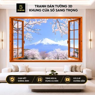 Tranh dán tường 3D khung cửa sổ sang trọng, lịch sự mẫu mã đẹp mắt, phù hợp nhiều không gian