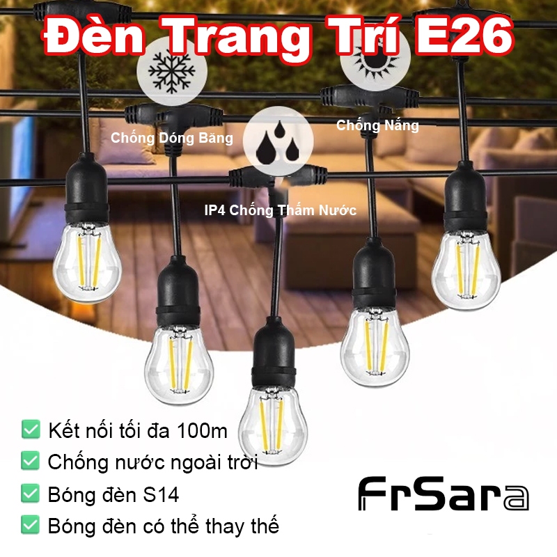5-15m Dây đui đèn trang trí thả ngoài trời kiotool đúc chống nước quán cà phê, trà chanh, đèn sân vườn 【Kèm Bóng Đèn】