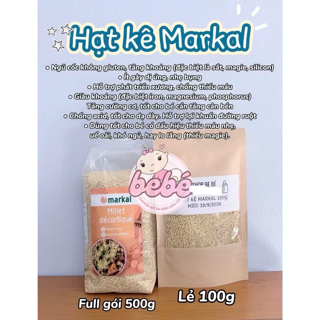 Hạt Kê Hữu Cơ Markal Pháp 500g Cho Bé Ăn Dặm. Hạt Kê Nếp Vàng Đã Bóc Vỏ, Nấu Cháo,...