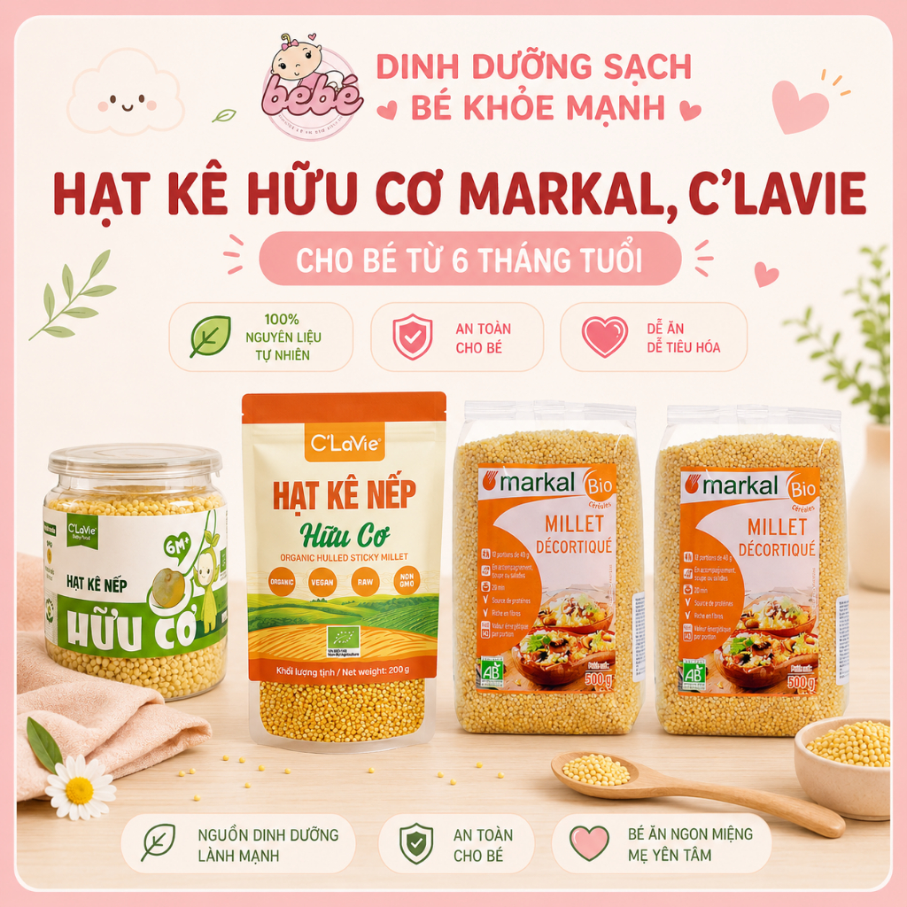 Hạt kê nếp hữu cơ Markal, C'Lavie Pháp dinh dưỡng làm cháo, bánh chả cho bé ăn dặm từ 6 tháng