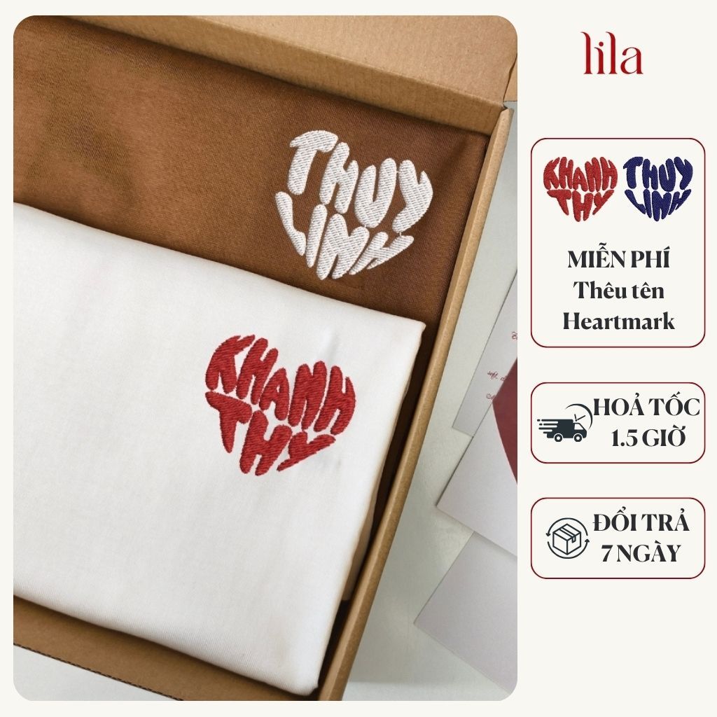 [Hoả tốc] Áo thun thêu tên hình trái tim, áo phông nam nữ form rộng vải cotton thoáng mát quà tặng người yêu, bạn thân