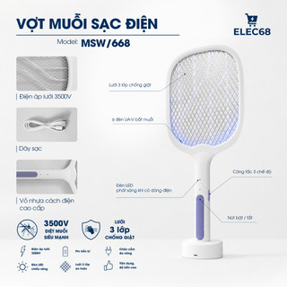 Vợt Bắt Muỗi TPE MSW 668-3500V 2in1 – Tích Hợp Đèn LED Bắt Muỗi, Sạc Điện Tiện Lợi | thietbidienelec68