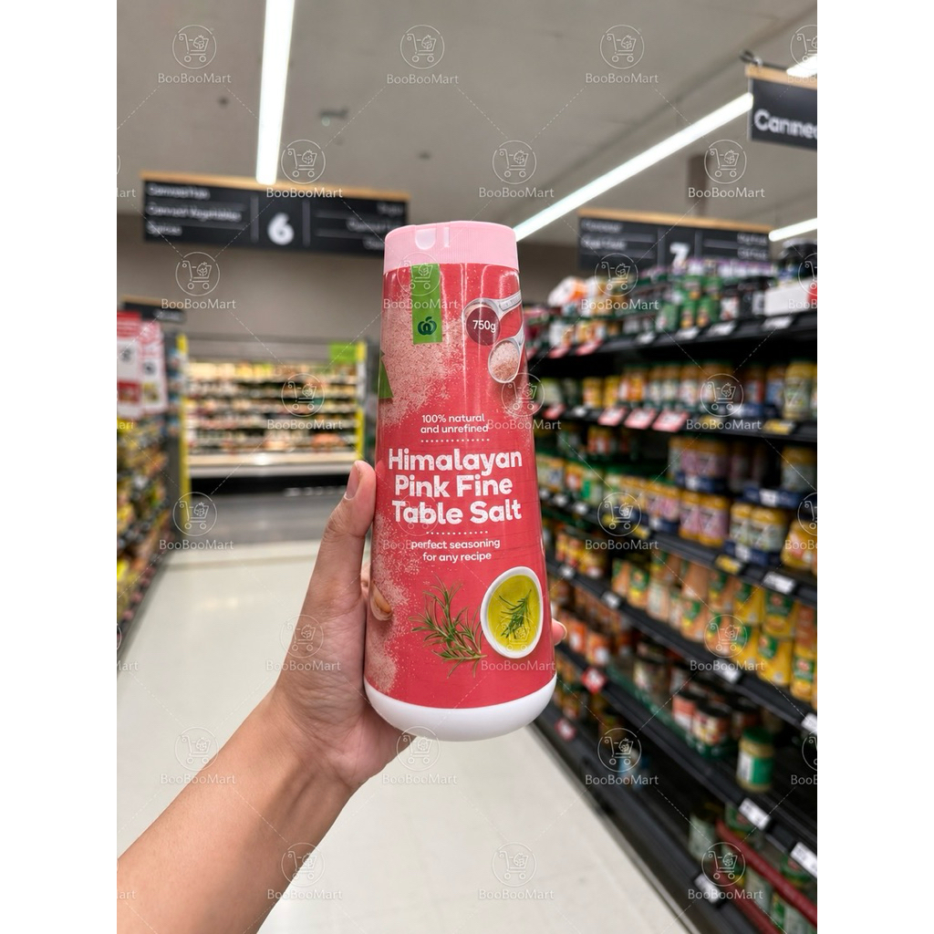 Muối hồng Himalayan Pink Fine Table Salt Woolworths ÚC - Hộp 750g và Túi 1kg (Dạng mịn)