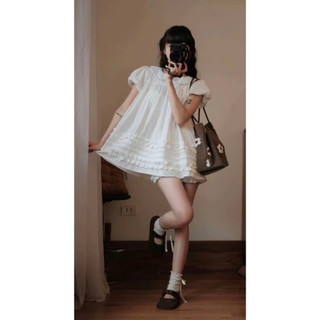 Set đồ nữ babydoll set áo váy 2 chi tiết cổ sen tay ngắn bồng phối quần đùi vạt bèo T239