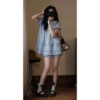 Set đồ nữ babydoll set áo váy 2 chi tiết cổ sen tay ngắn bồng phối quần đùi vạt bèo T239