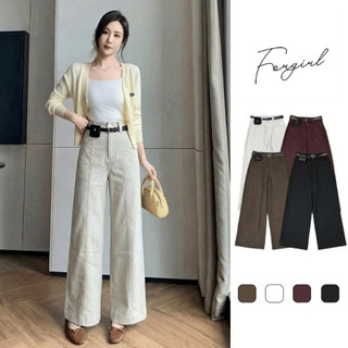 Quần kaki nữ ống đứng ForgirlStudio quần dài nữ chất liệu kaki mềm co dãn nhẹ kèm đai T238