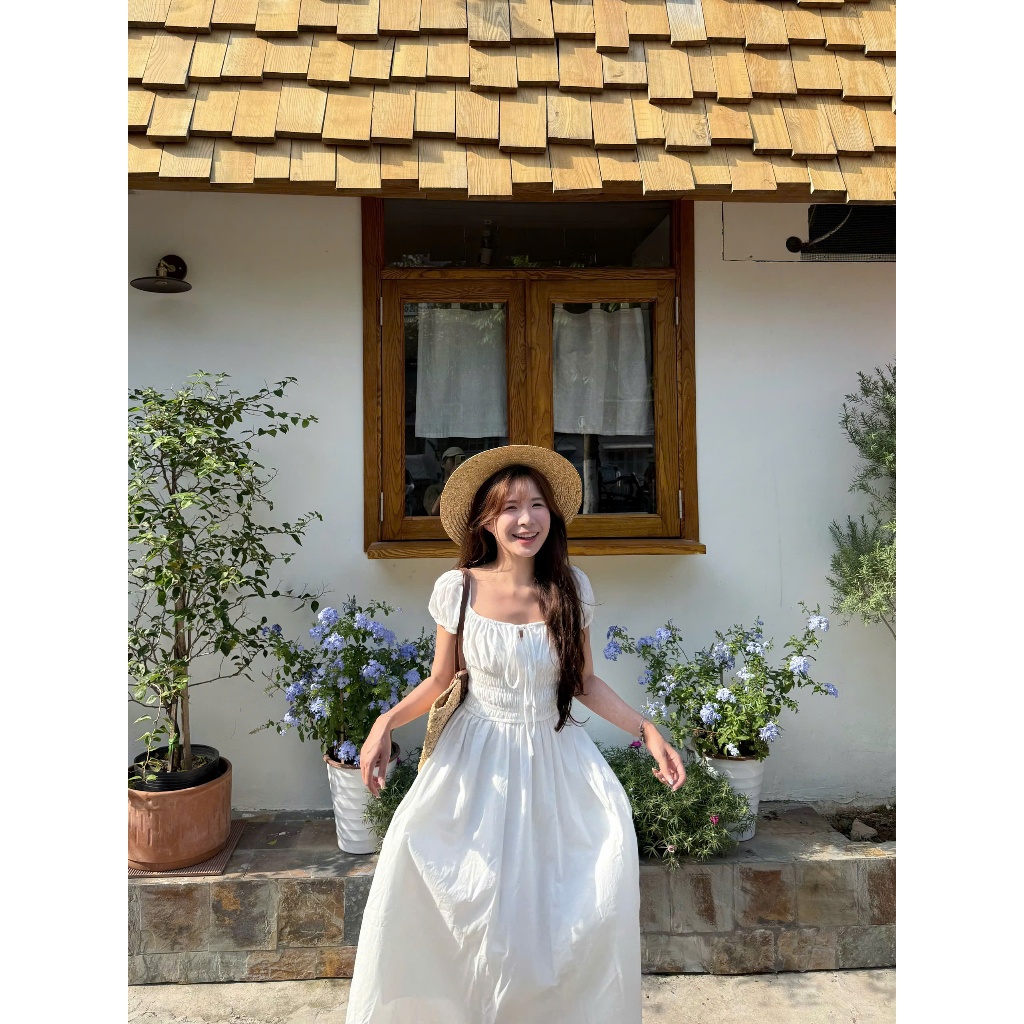 Flowy Off Maxi (TSW) Váy maxi nhún eo xoè 2 lớp Nữ The.sweaterweather