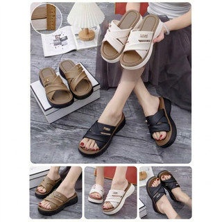 Dép bánh mì nữ quai chéo đính đá chữ LOVE, đế xuồng 5cm tôn dáng, chất liệu cao su mềm êm chân #depthoitrang