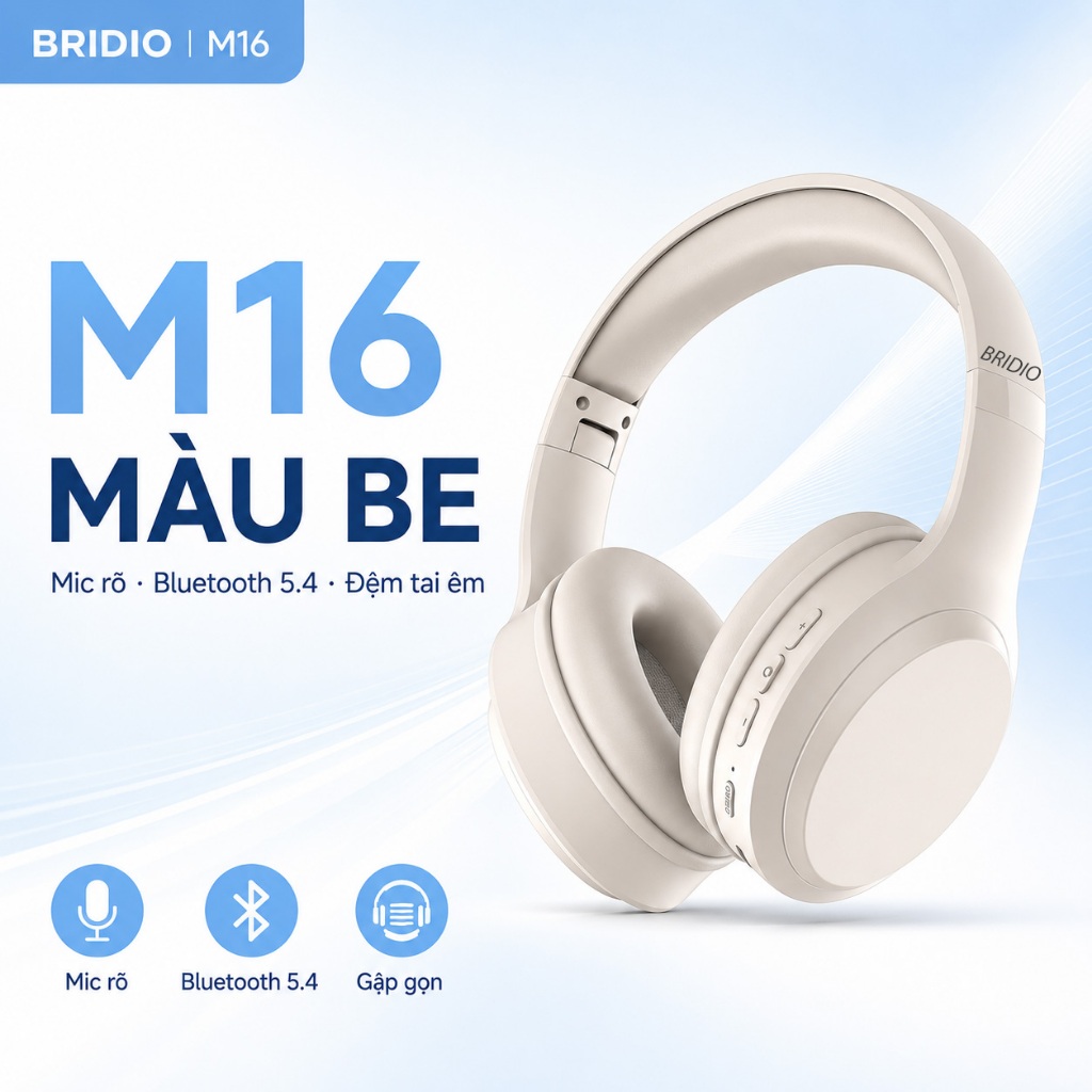 Tai Nghe Chụp Tai BRIDIO M16 Bluetooth 5.4, Mic Rõ, Đệm Tai Êm, Gập Gọn ...